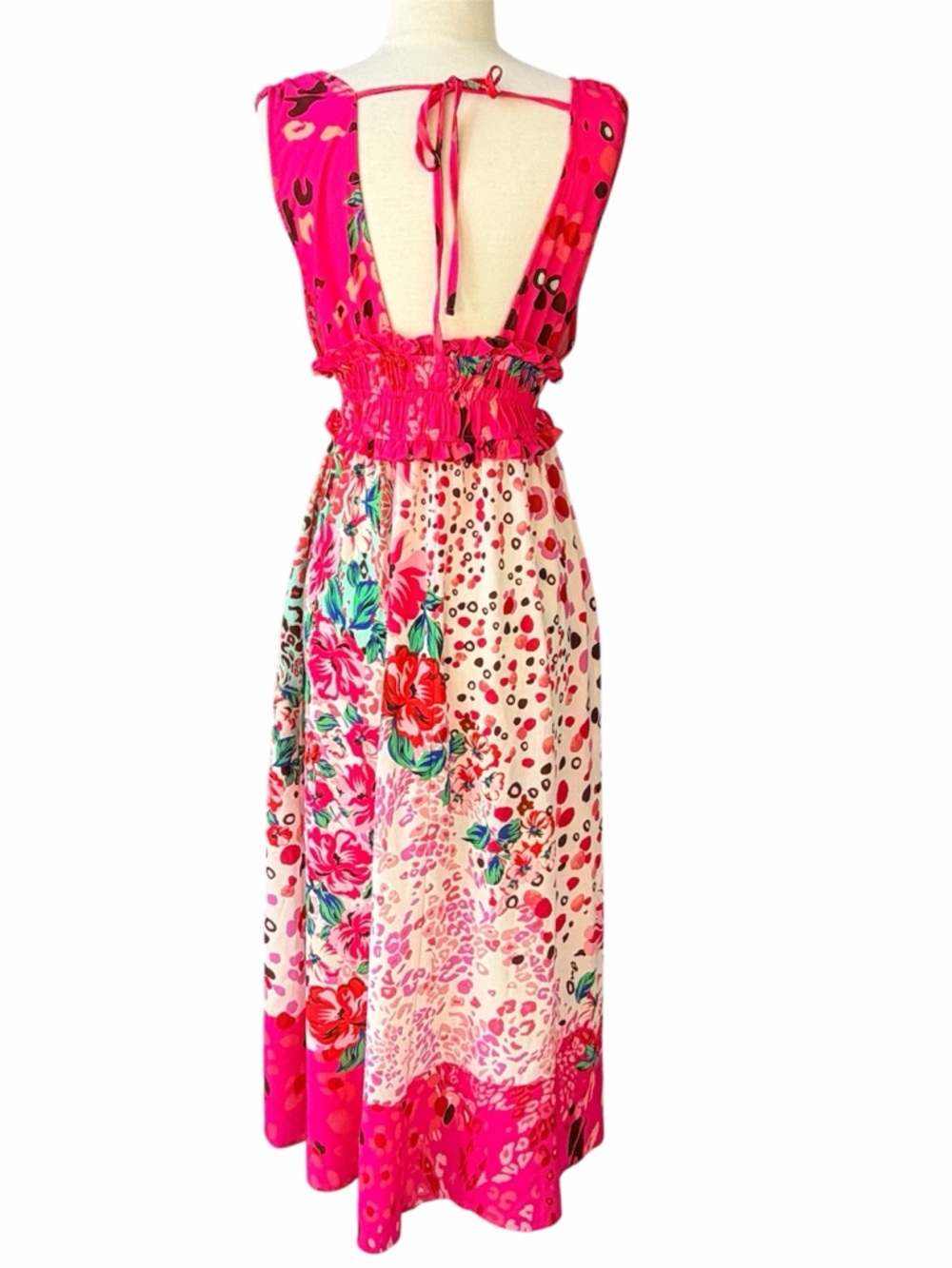 Umgee Pink Maxi Dress Floral Mixed Print Medium Boho Resort - Picture 3 of 7